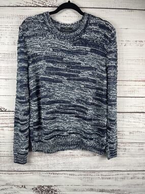 Set Sweater Women's Size 4 Blue White Textured Knit Crewneck Made In Italy